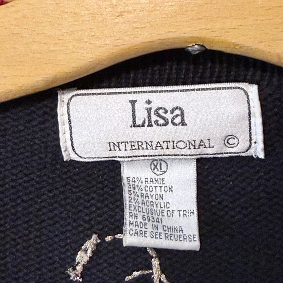 Lisa International Vintage Christmas Tree Cardigan Embellish Holiday Sweater XL - Picture 3 of 7